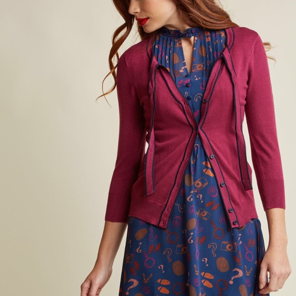 Burgundy tie neck cardigan from ModCloth